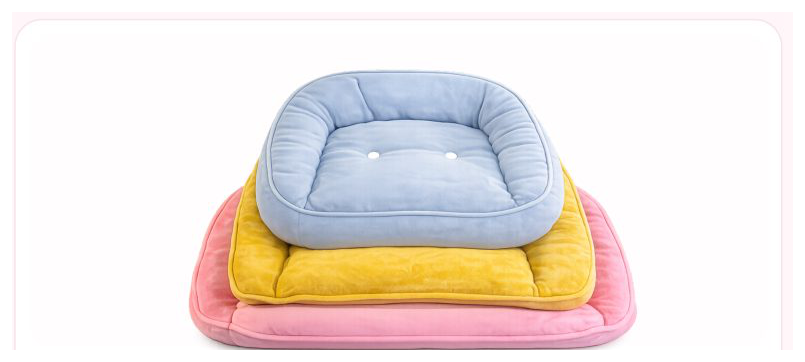 Pink Paw Coloured Bed set of three in pink, yellow and blue