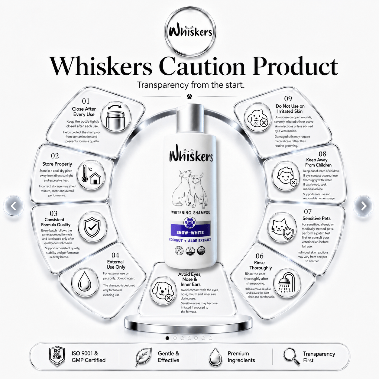 Whiskers Whitening Silver Shampoo for Dogs & Cats 450 ML