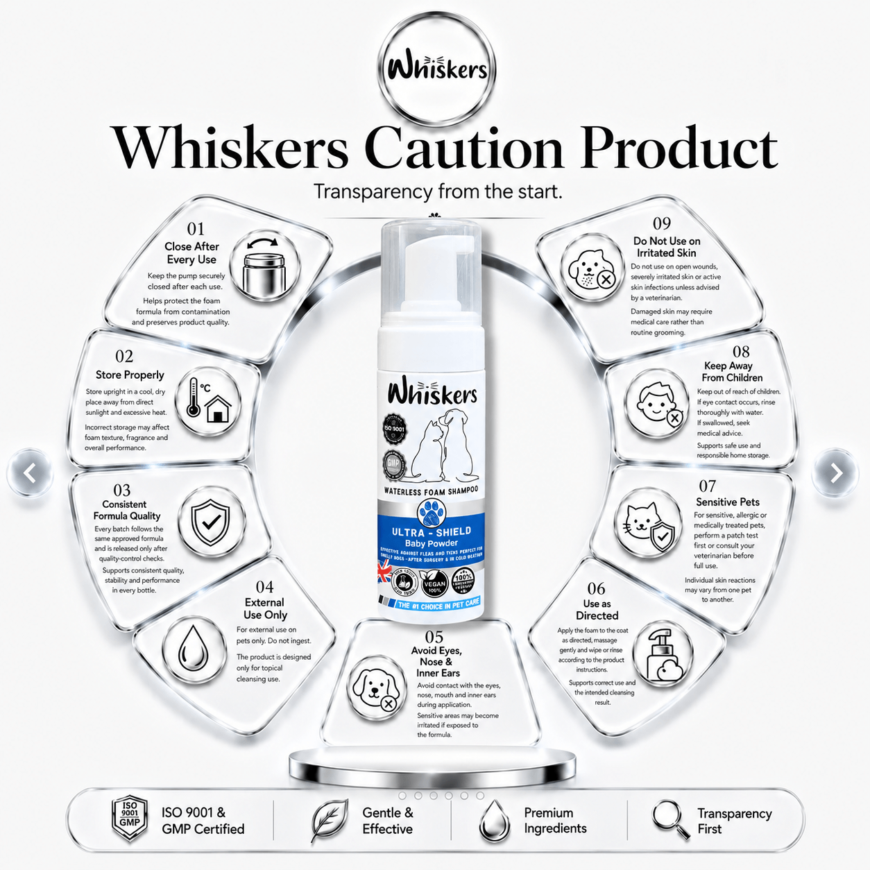 Whiskers Foam Shampoo – Baby Powder for Dogs & Cats