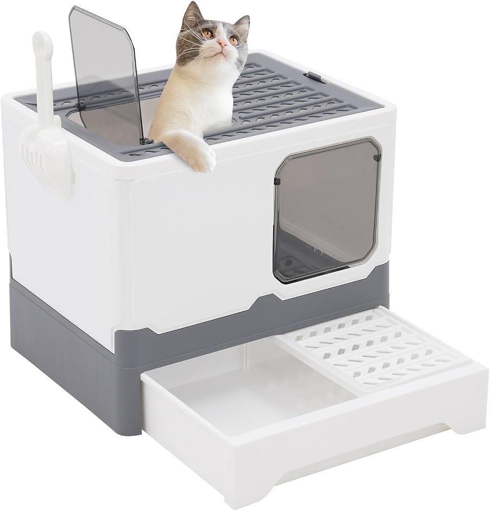 Foldable Top-Entry Litter Box with Drawer