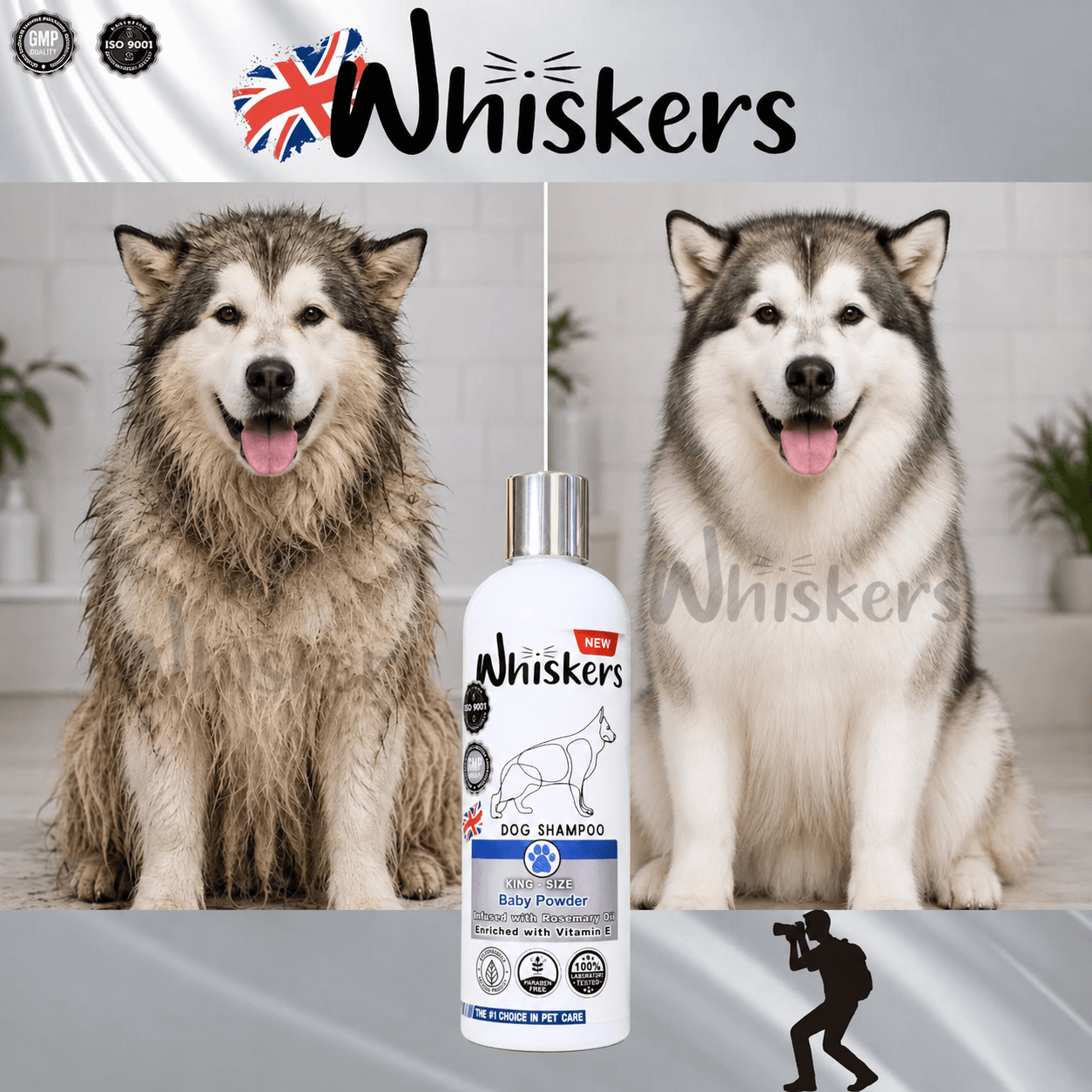 Whiskers King Size Pet Shampoo – Baby Powder for Dogs & Cats