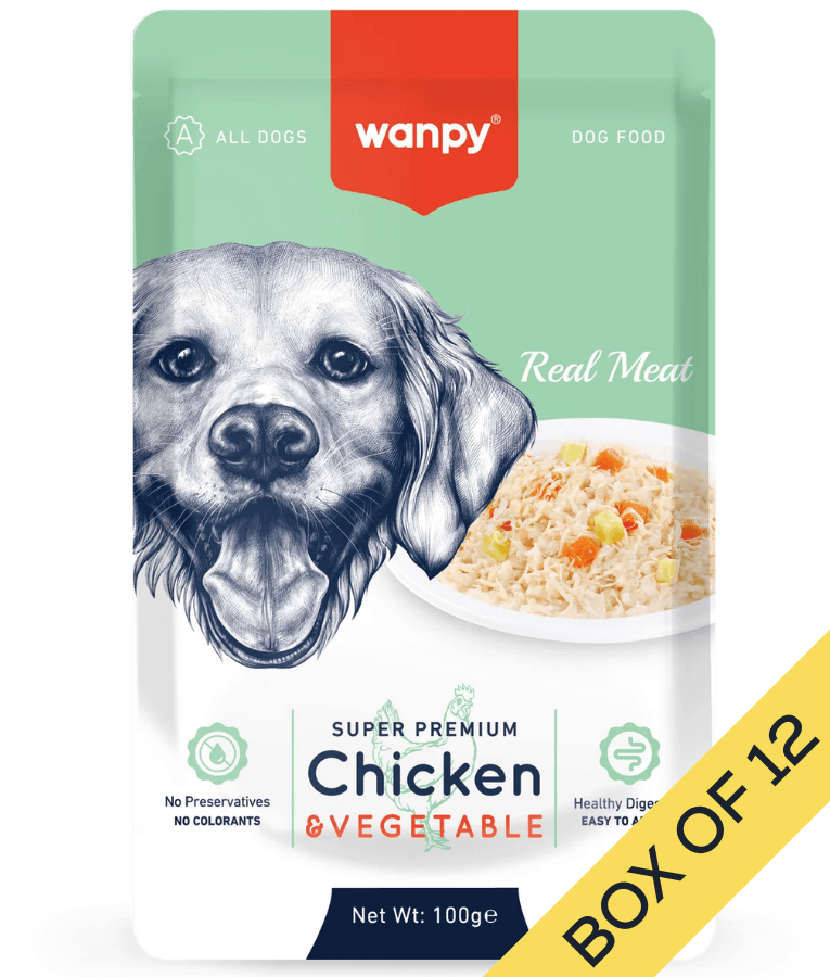 Wanpy - Pouch Chicken & Vegetable Wet Dog Food, Chicken, Vegetables, Easy Digestion, All Life Stages, All Breed Sizes - 100 g