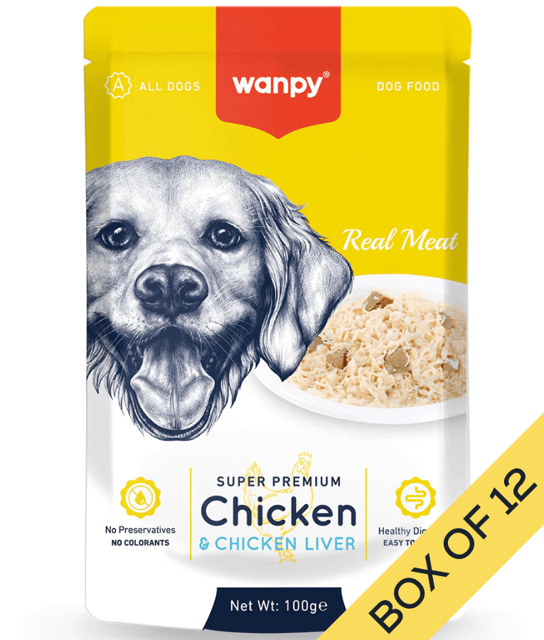 Wanpy - Pouch Chicken & Liver Fillet, Wet Dog Food, Chicken, Chicken Liver, Easy Digestion, All Life Stages, All Breed Sizes - 100 g