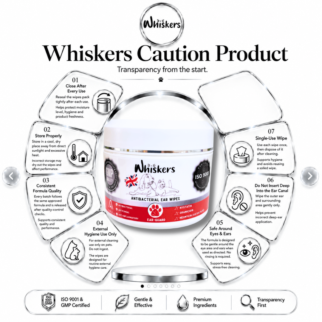 Whiskers Anti-Bacterial Ear Wipes for Dogs & Cats