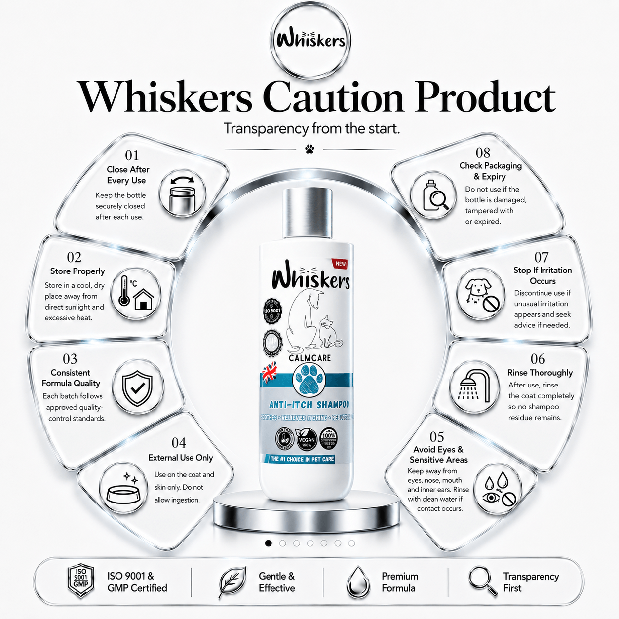 Whiskers Pet Shampoo – Anti Itching Formula for Dogs & Cats 450 ML
