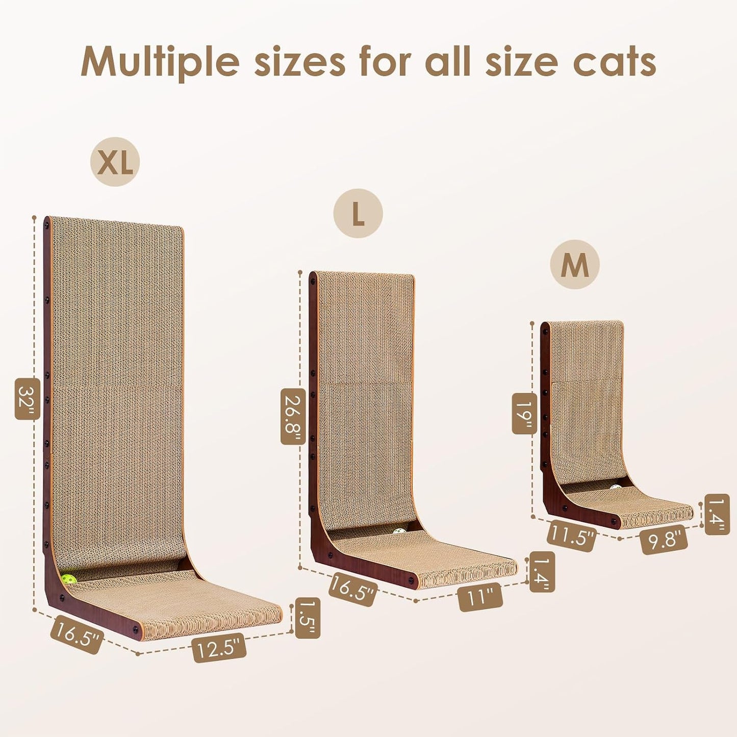 EHEYCIGA Cardboard Cat Scratcher for Indoor Cats, 26.8 Inch, Dark Brown