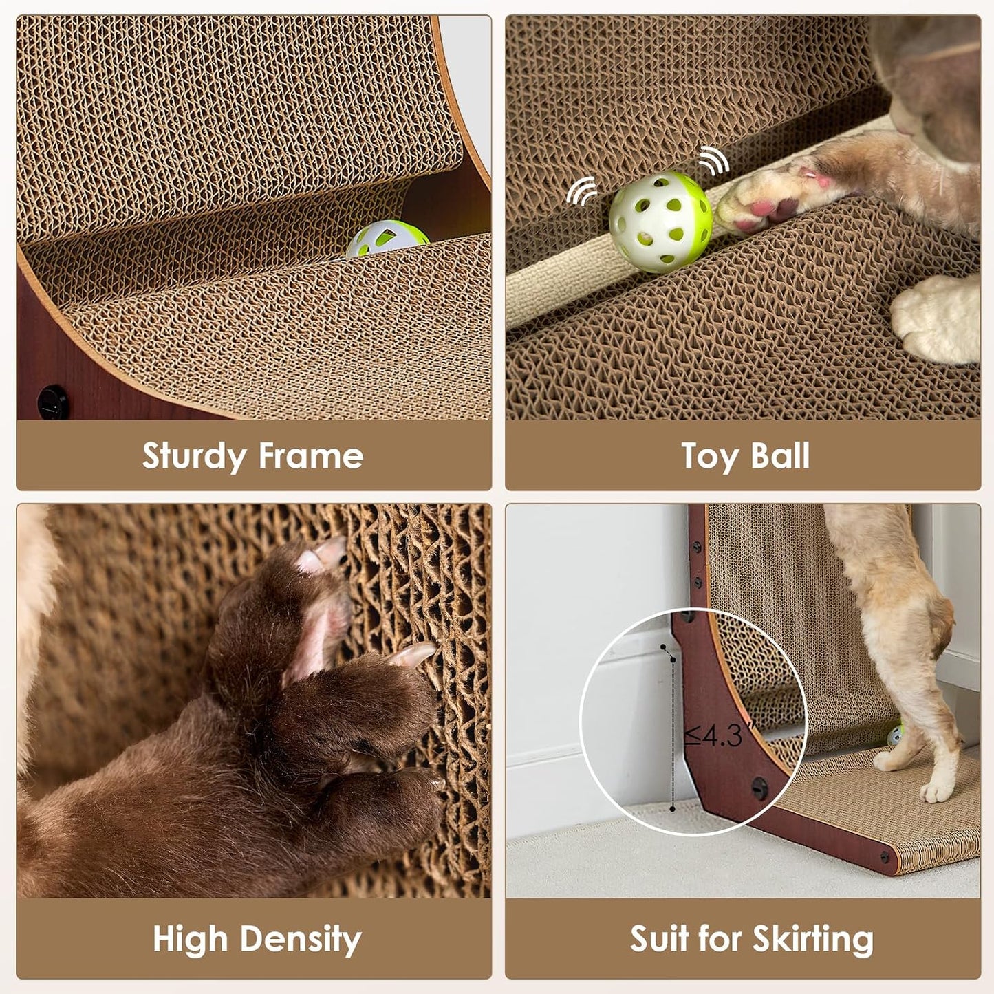 EHEYCIGA Cardboard Cat Scratcher for Indoor Cats, 26.8 Inch, Dark Brown