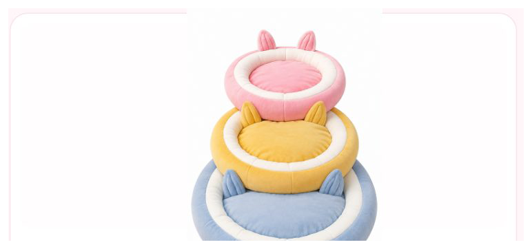 Pink Paw Ear Round Bed set of three in pink, yellow and blue