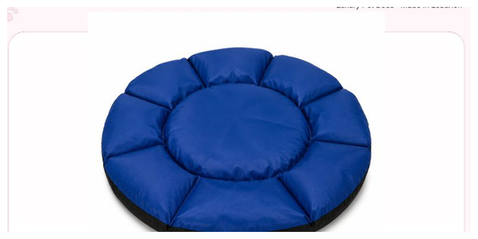 Pink Paw Round Bed in blue water-resistant fabric