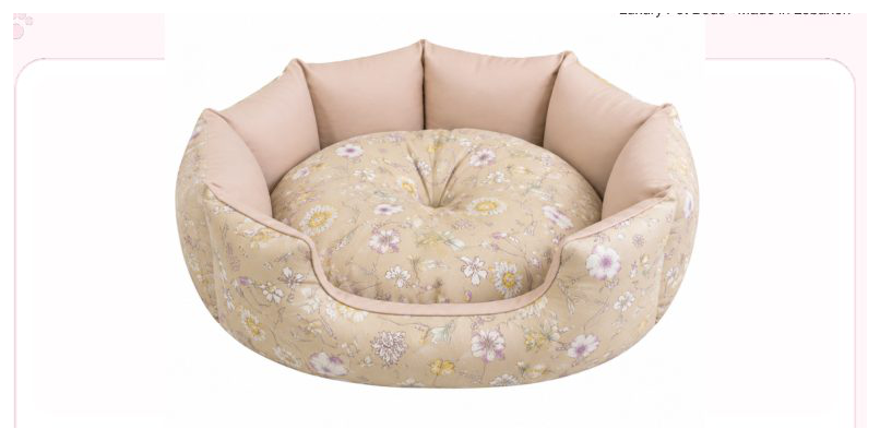 Pink Paw Round Bed with high walls in beige floral fabric