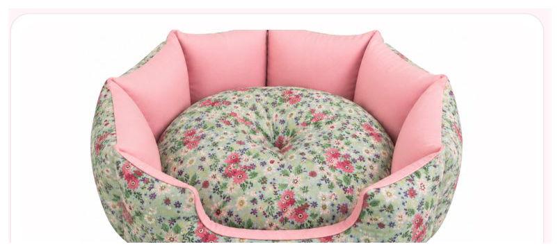 Pink Paw Coloured Bed in floral green and pink
