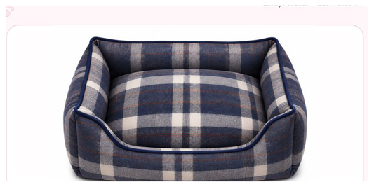 Pink Paw Lounge Bed in navy plaid