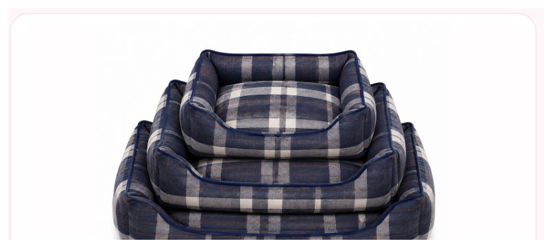 Pink Paw Lounge Bed set of three in navy plaid
