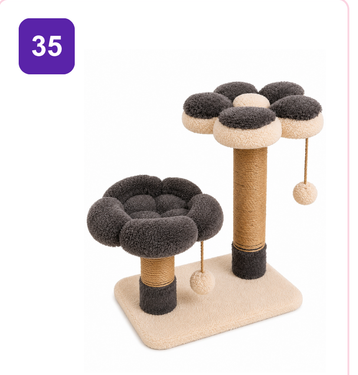 Pink Paw Cat Tree CT35 – twin flower perch charcoal