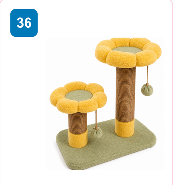 Pink Paw Cat Tree CT36 – twin flower perch mustard