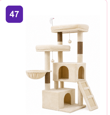 Pink Paw Cat Tree CT47 – multi-tier condo with basket