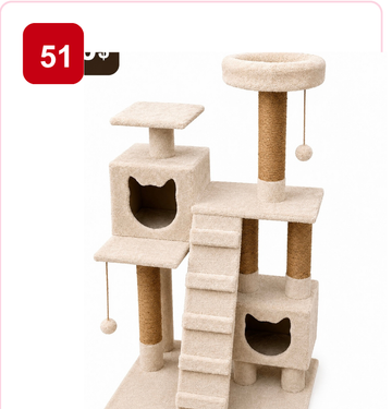 Pink Paw Cat Tree CT51 – cat-cave tower with steps