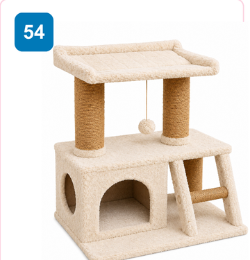 Pink Paw Cat Tree CT54 – double condo with side ramp
