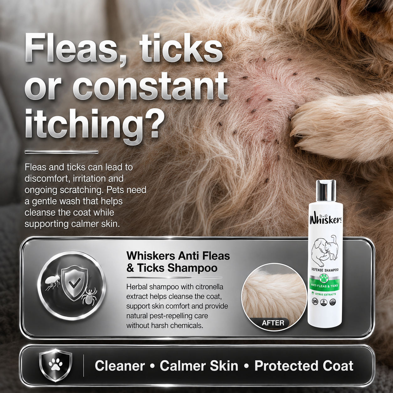 Whiskers Anti Fleas & Ticks Shampoo for Dogs & Cats