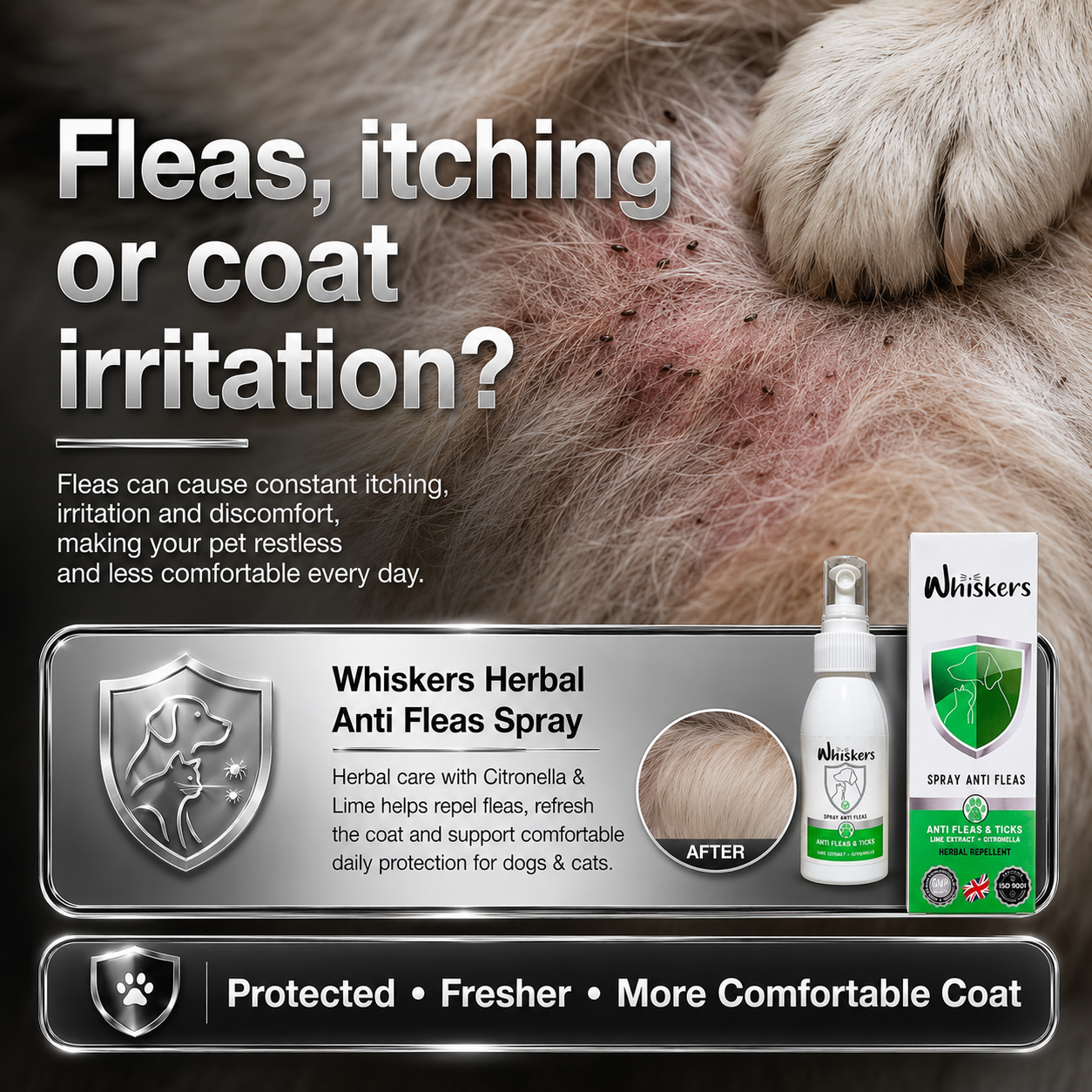 Whiskers Herbal Anti Fleas Spray for Dogs & Cats