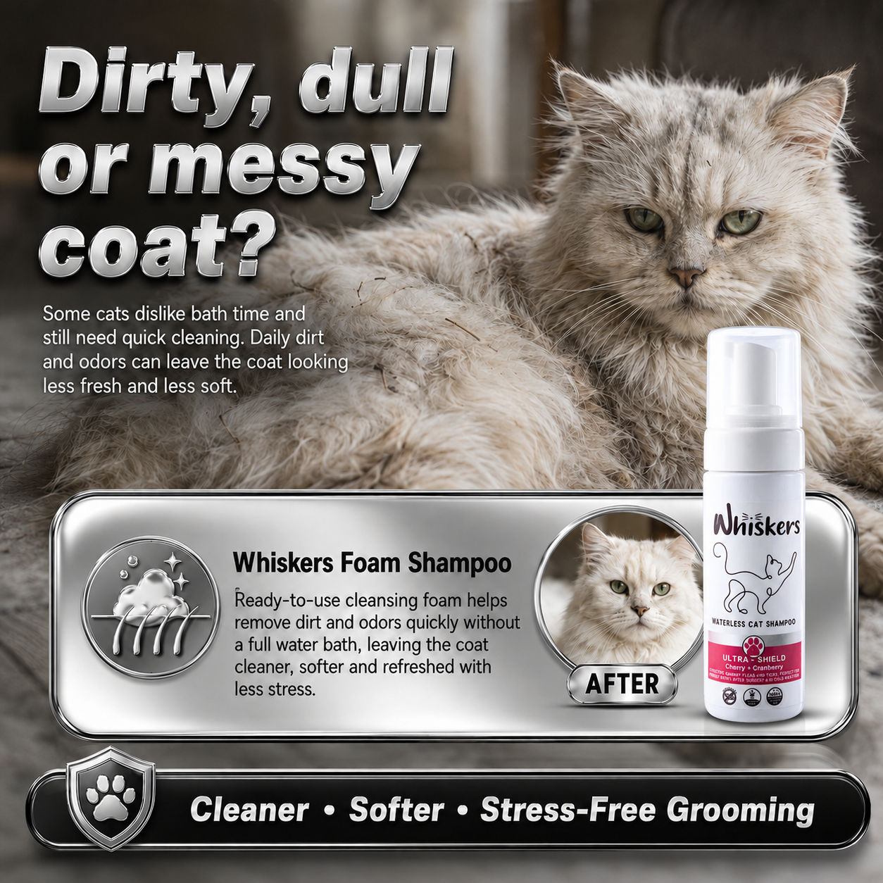 Whiskers Foam Shampoo – Cherry + Cranberry for Dogs & Cats
