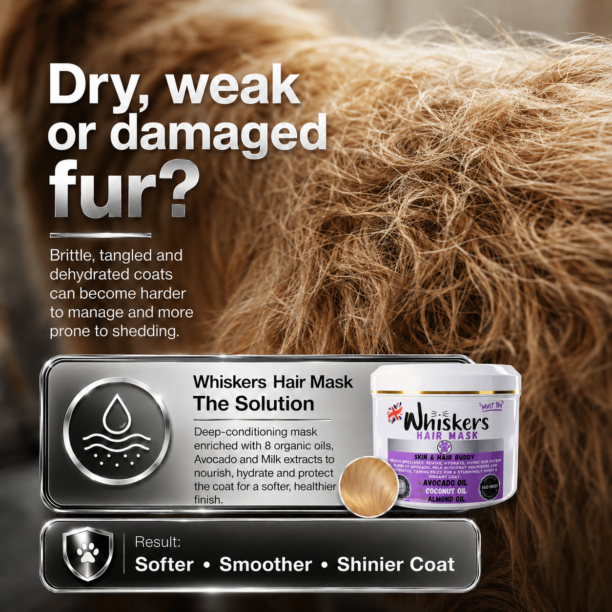 Whiskers Pet Hair Mask – Avocado & Milk for Dogs & Cats