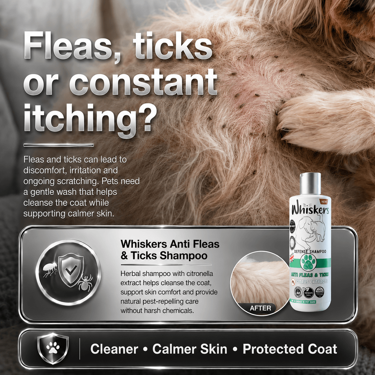 Whiskers Anti Fleas & Ticks Shampoo for Dogs & Cats 450 ML