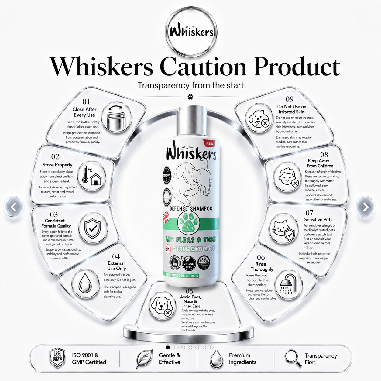 Whiskers Anti Fleas & Ticks Shampoo for Dogs & Cats 450 ML