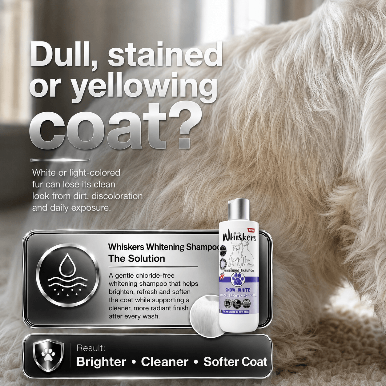 Whiskers Whitening Silver Shampoo for Dogs & Cats 450 ML