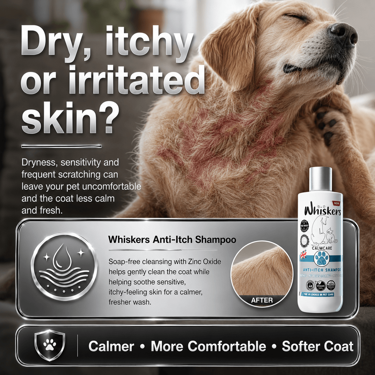 Whiskers Pet Shampoo – Anti Itching Formula for Dogs & Cats 450 ML