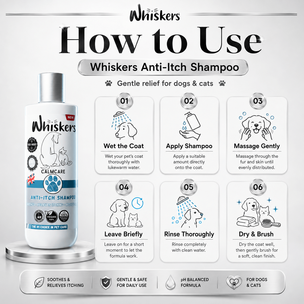 Whiskers Pet Shampoo – Anti Itching Formula for Dogs & Cats 450 ML