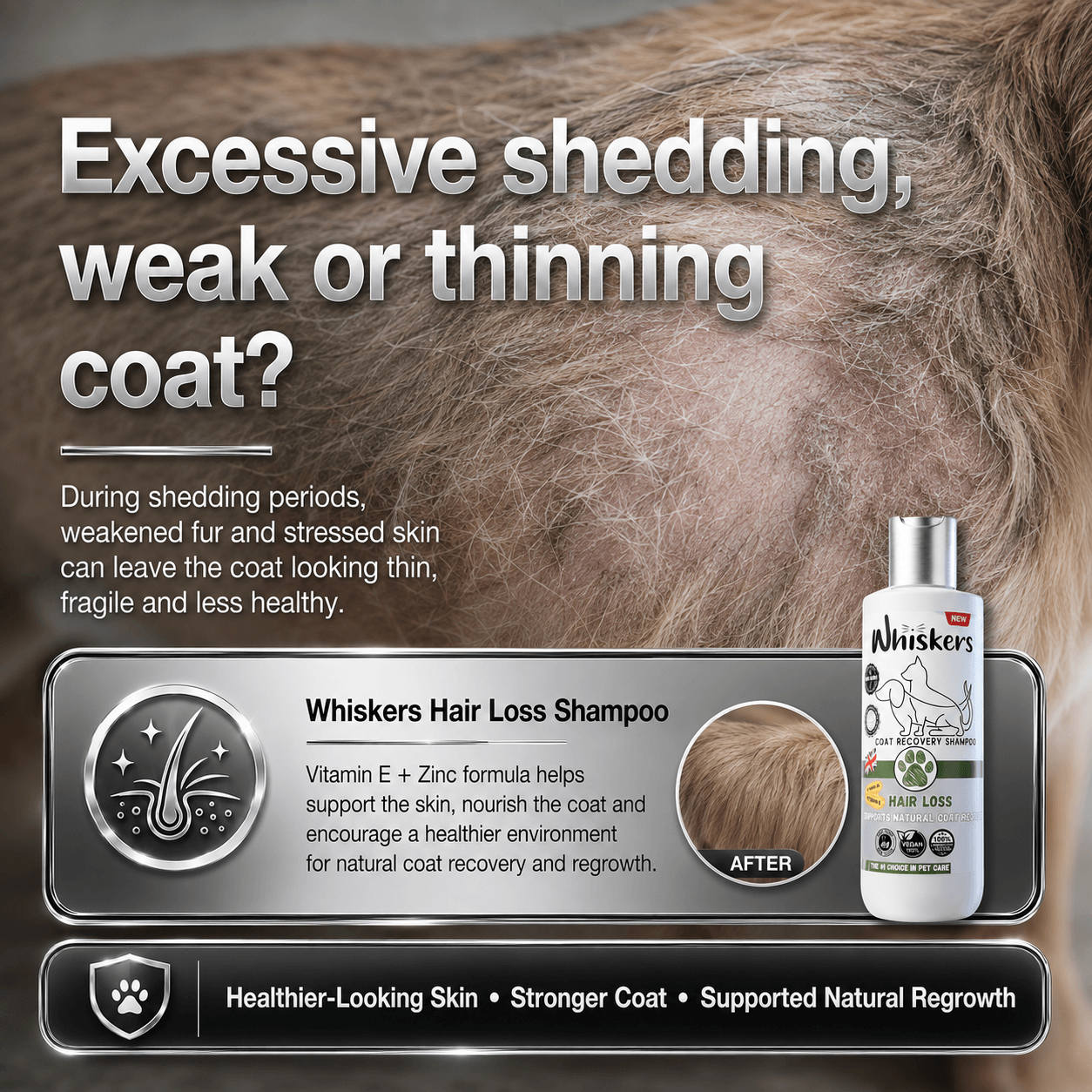 Whiskers Pet Shampoo – Hair Loss Formula for Dogs & Cats 450 ML