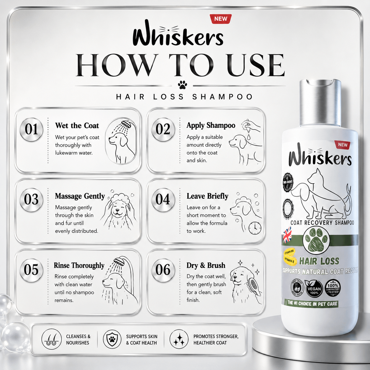 Whiskers Pet Shampoo – Hair Loss Formula for Dogs & Cats 450 ML