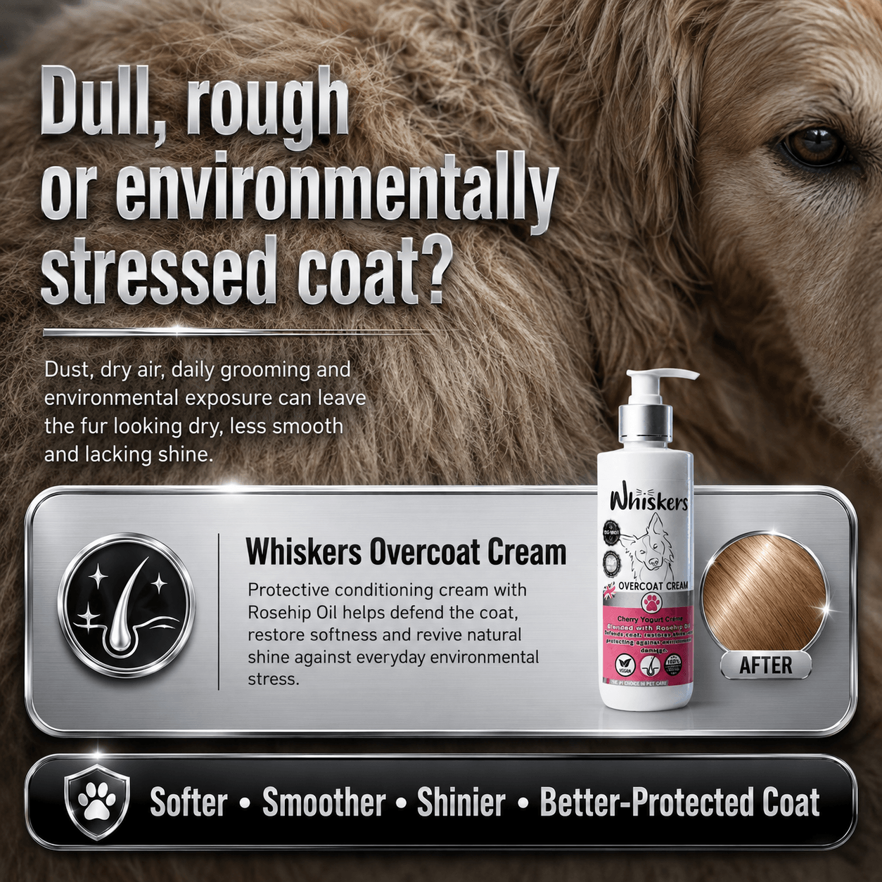 Whiskers Dogs & Cats Conditioner Over Coat Cream - Cherry + Yogurt 450 ML