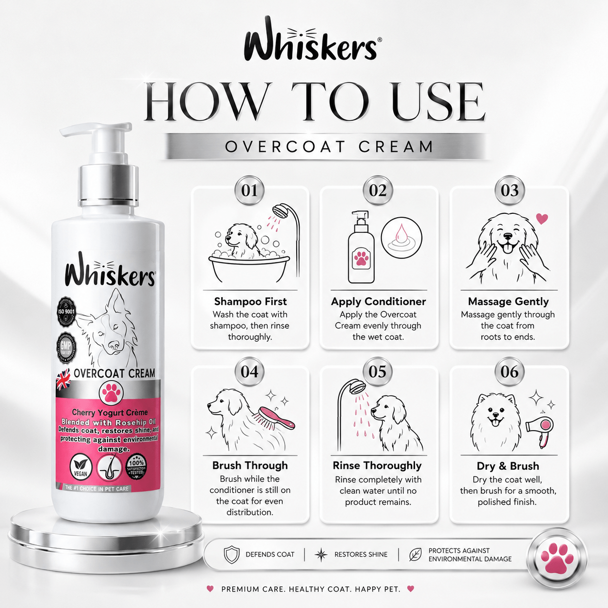 Whiskers Dogs & Cats Conditioner Over Coat Cream - Cherry + Yogurt 450 ML