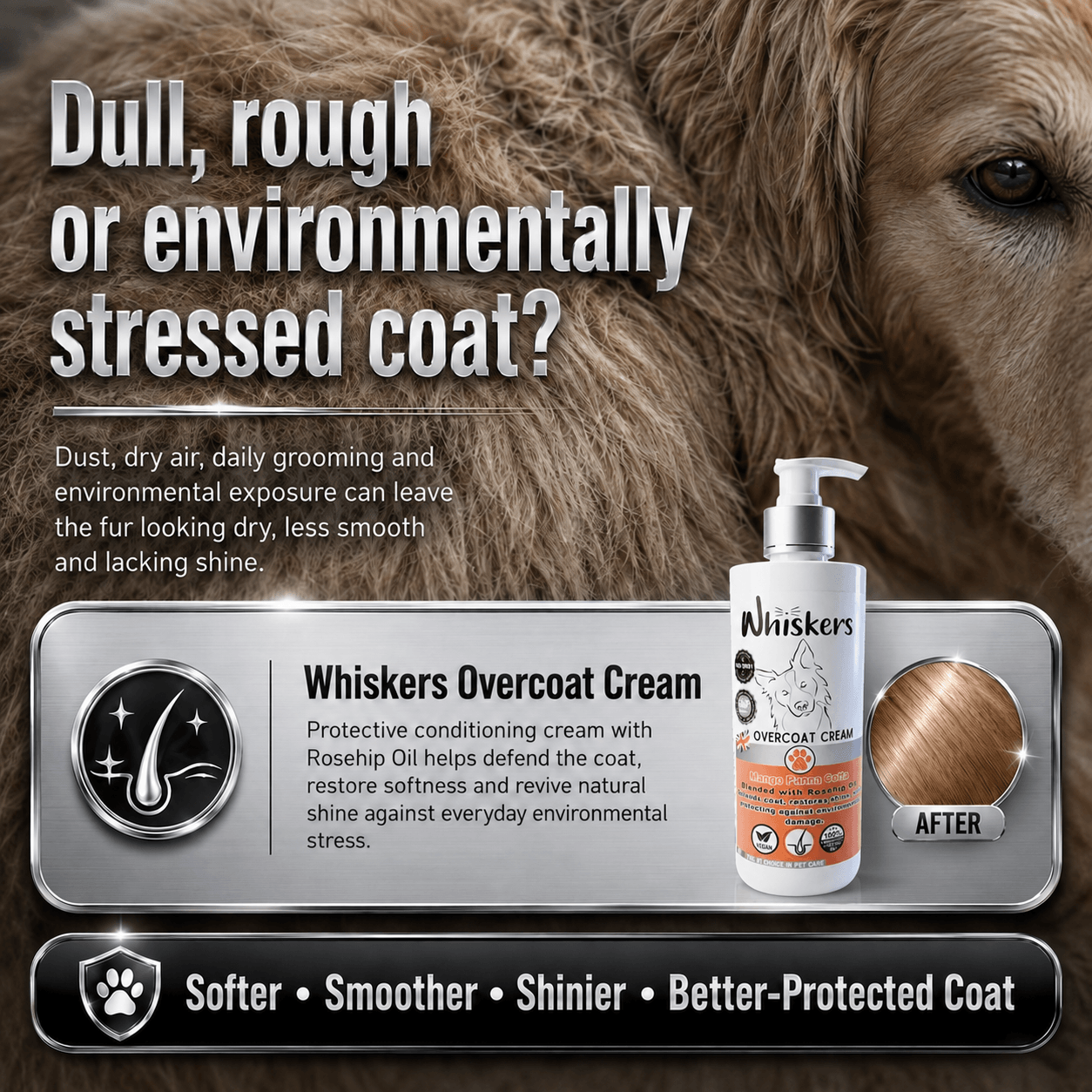 Whiskers Dogs & Cats Conditioner Over Coat Cream -Mango Panna Cota 450 ML