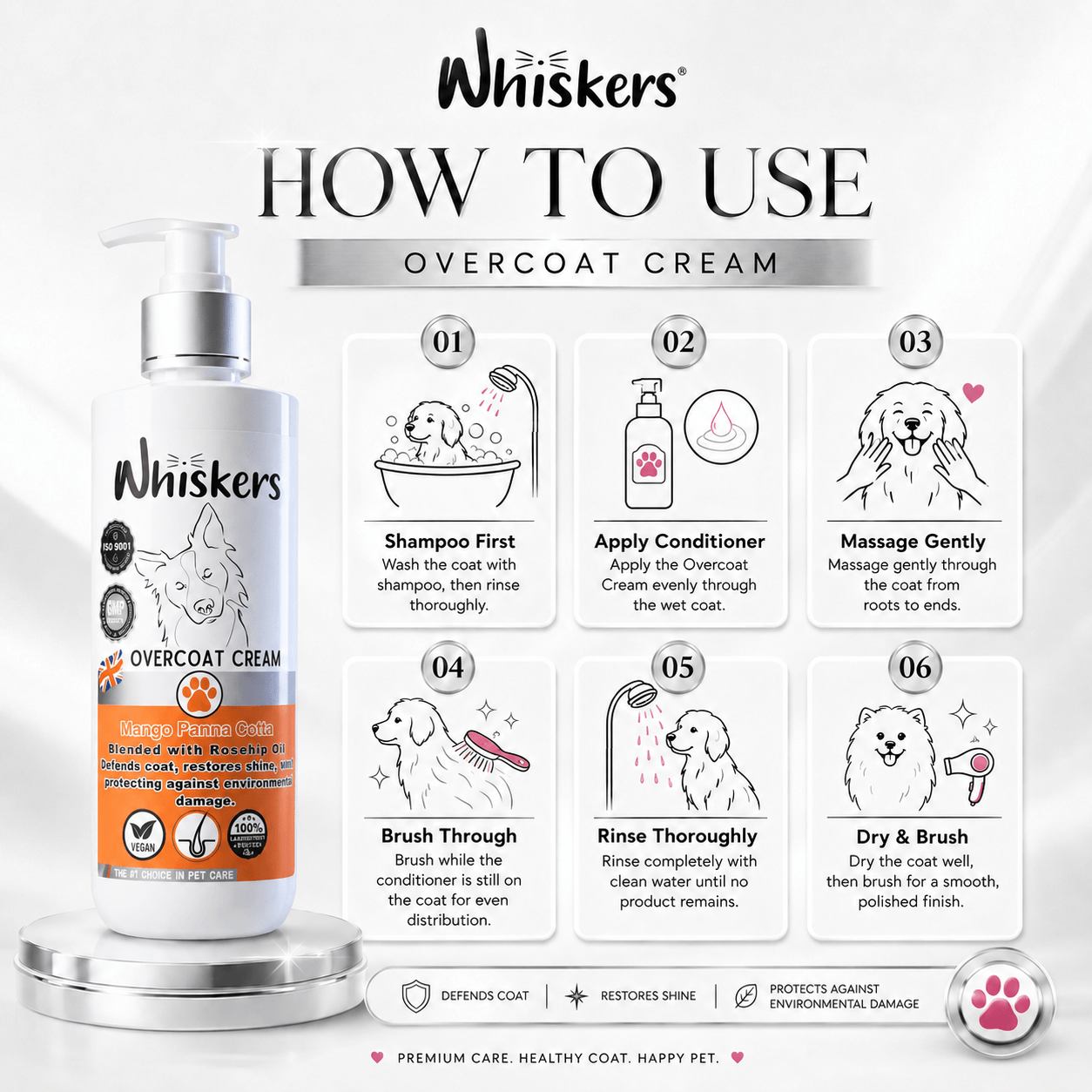 Whiskers Dogs & Cats Conditioner Over Coat Cream -Mango Panna Cota 450 ML