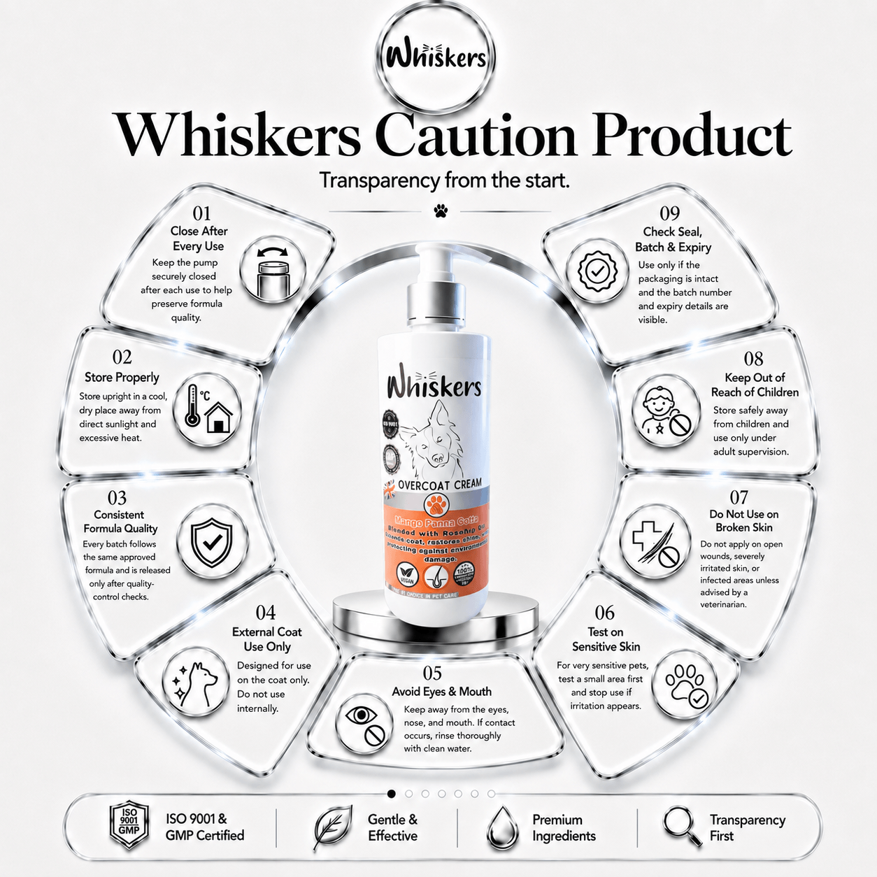 Whiskers Dogs & Cats Conditioner Over Coat Cream -Mango Panna Cota 450 ML