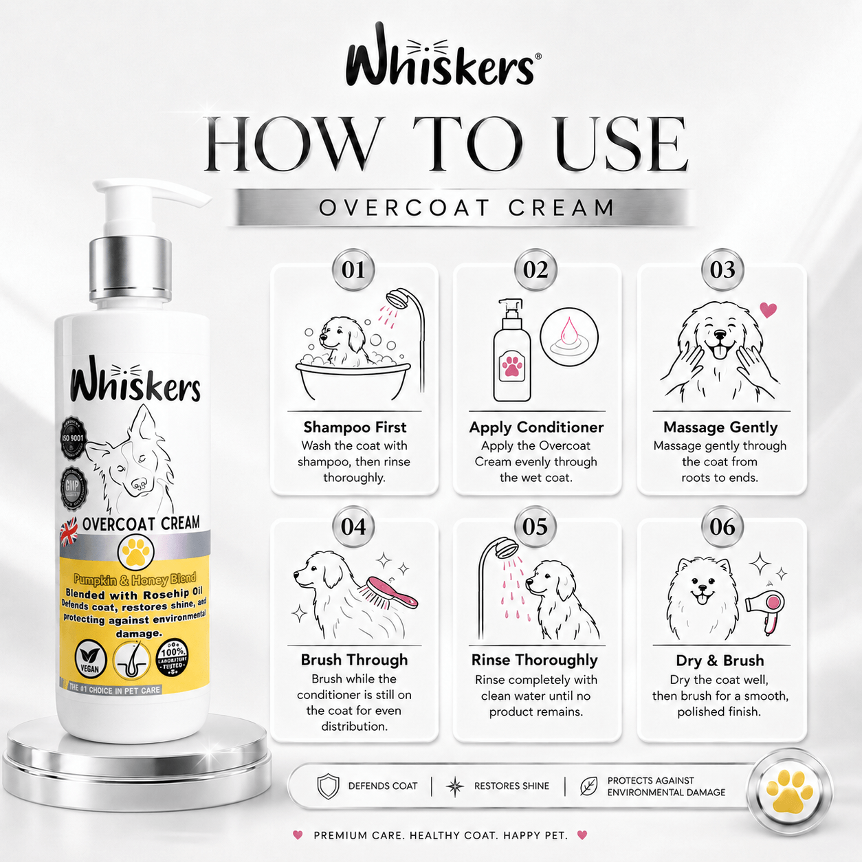 Whiskers Dogs & Cats Conditioner Over Coat Cream -Honey Pumpkin 450 ML