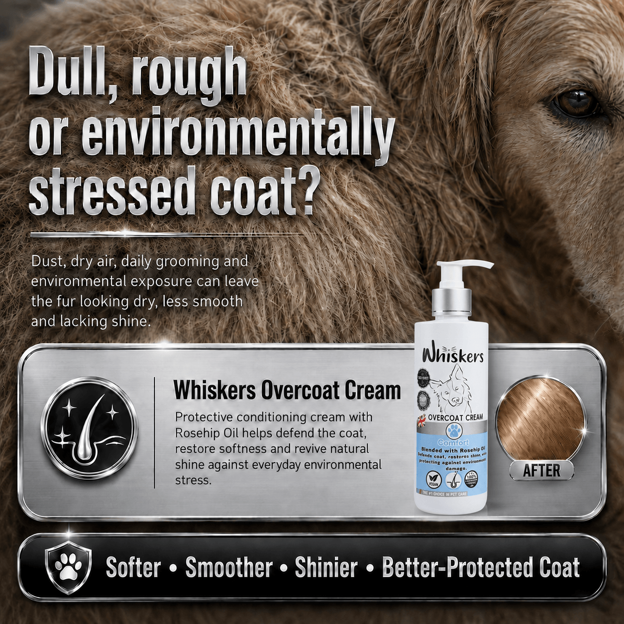 Whiskers Dogs & Cats Conditioner Over Coat Cream - Comfort 450 ML