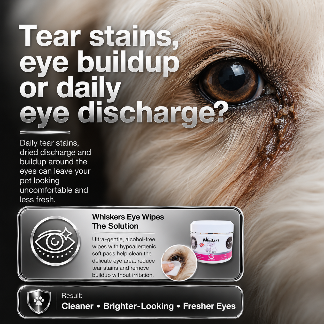 Whiskers Eye Wipes – Tear Stain Care for Dogs & Cats