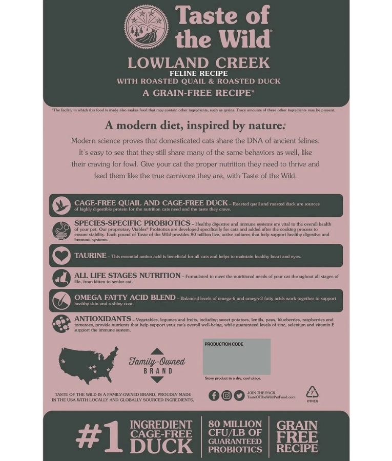 Taste Of The Wild - Lowland Creek Feline Recipe with Roasted Quail & Roasted Duck 2 kg
