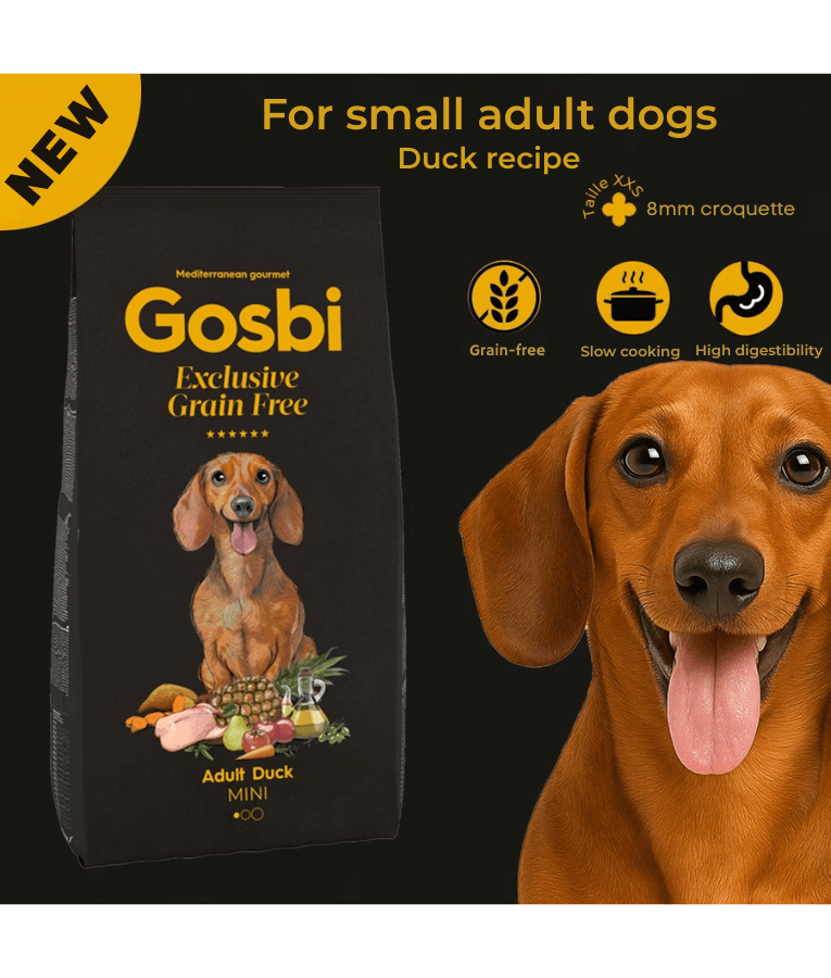 Gosbi - Exclusive Grain Free, Hypoallergenic, Duck Adult Dry Dog Food For Small and Mini Breeds - 2kg