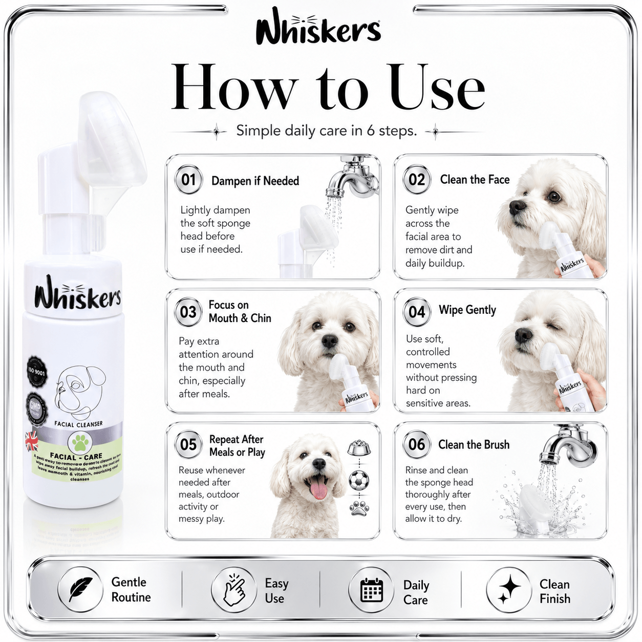 Whiskers Facial Cleanser Brush for Dogs & Cats