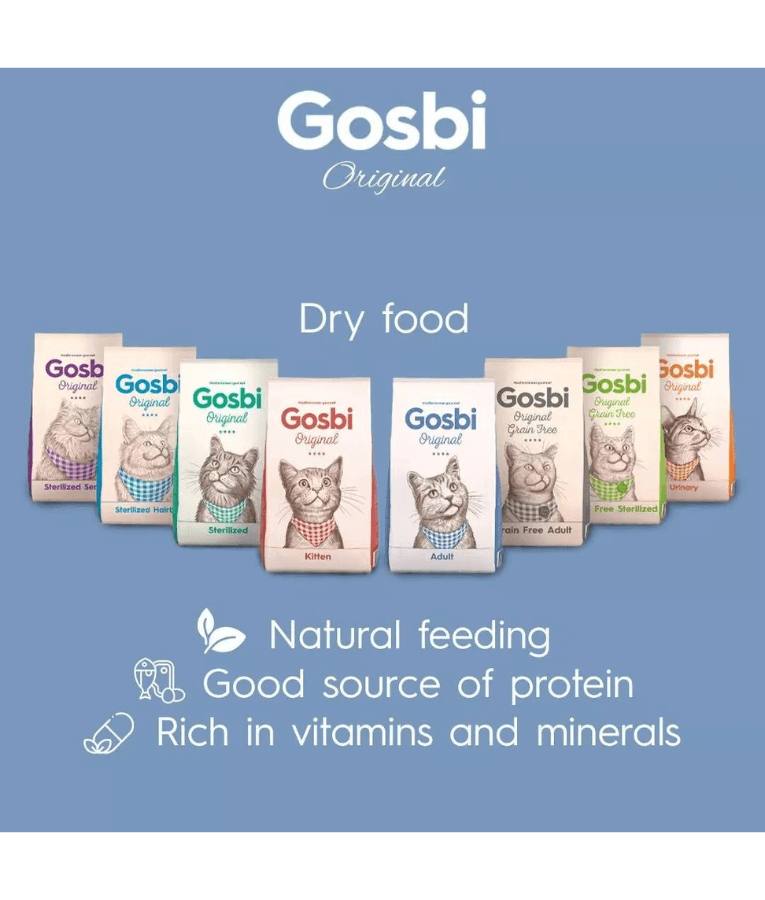 Gosbi - Original, Chicken, Salmon, and Tuna Adult Dry Cat Food – Sterilized, Hair and Skin Support 1kg-3kg-7kg