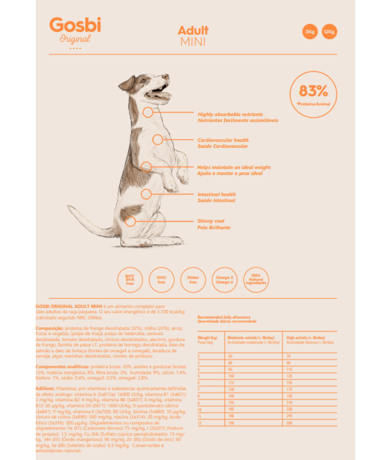 Gosbi - Original, Chicken Adult Dry Dog Food For Mini and Small Breeds 3kg