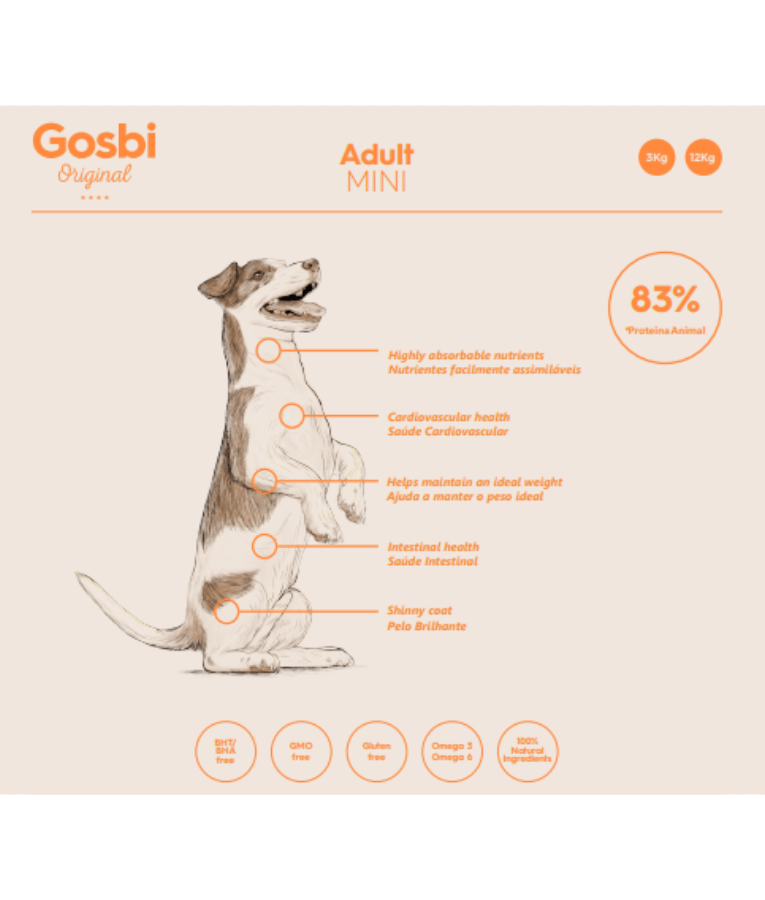 Gosbi - Original, Chicken Adult Dry Dog Food For Mini and Small Breeds 3kg