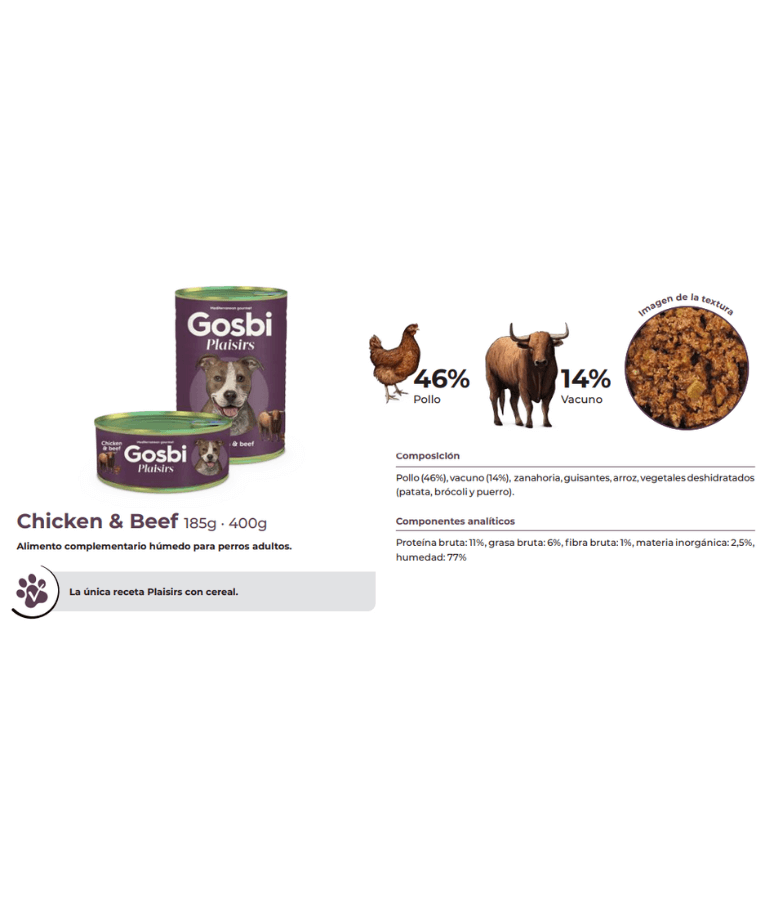 Gosbi - Plaisirs, Grain-Free Chicken & Beef Adult Complementary Wet Dog Food - 150 g