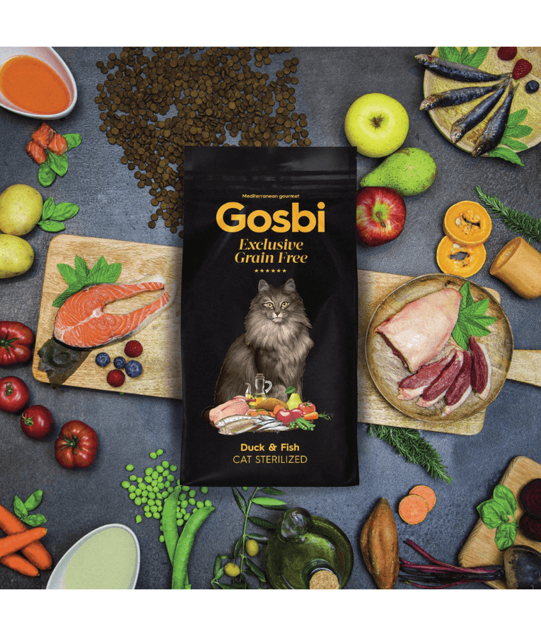 Gosbi - Exclusive, Duck and Fish Sterilized Adult Dry Cat Food, Grain-Free Formula - 400g, 2kg