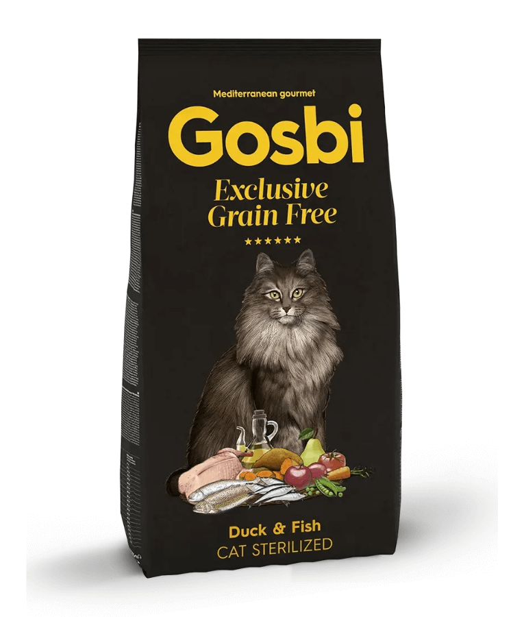 Gosbi - Exclusive, Duck and Fish Sterilized Adult Dry Cat Food, Grain-Free Formula - 400g, 2kg